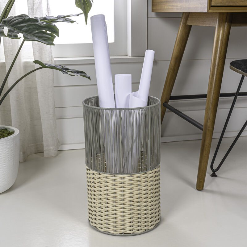 Harper Modern 2-Tone Faux Wicker Cylinder Waste Basket