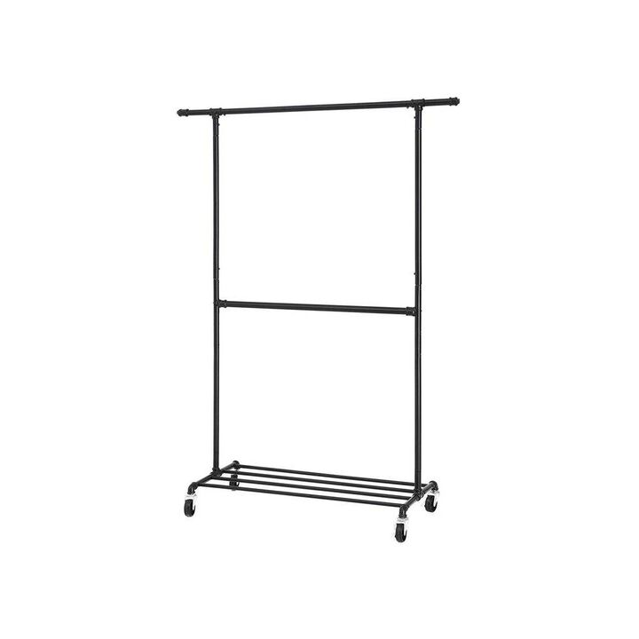 Hivvago Modern Industrial Style Black Powder Coated Garment Rack with Bottom Hanging Rod