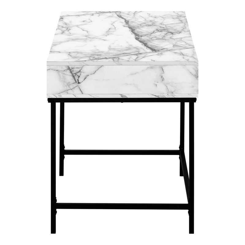 Monarch Specialties I 7558 Computer Desk, Home Office, Laptop, Storage Drawers, 48"L, Work, Metal, Laminate, White Marble Look, Black, Contemporary, Modern