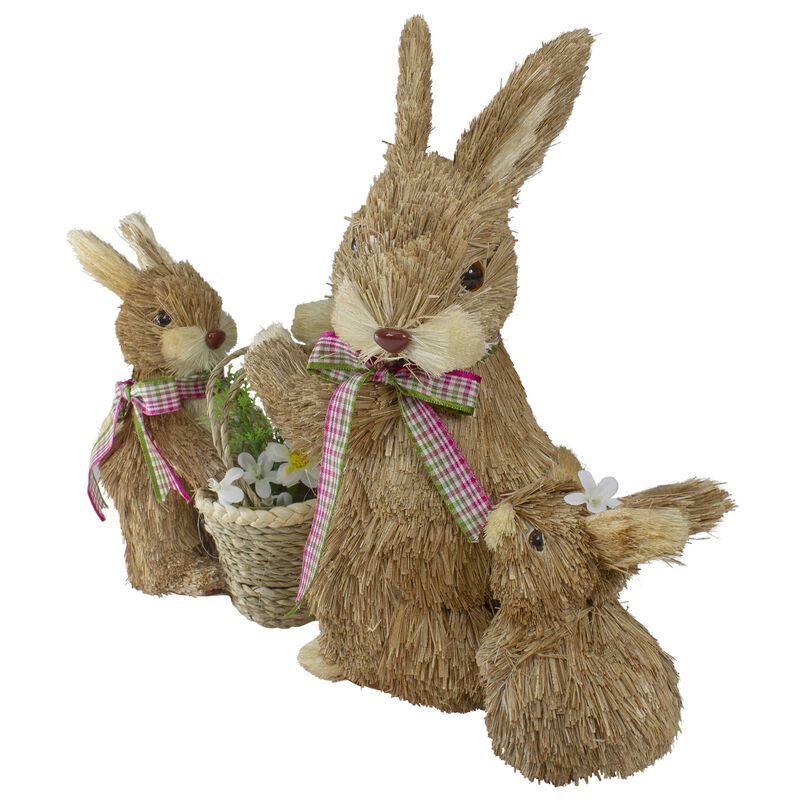 12.5" Sisal Mommy and Baby Bunnies Easter Figure