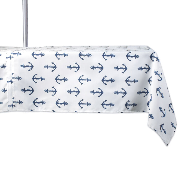 120" Zippered Outdoor Tablecloth with Printed Anchors Design