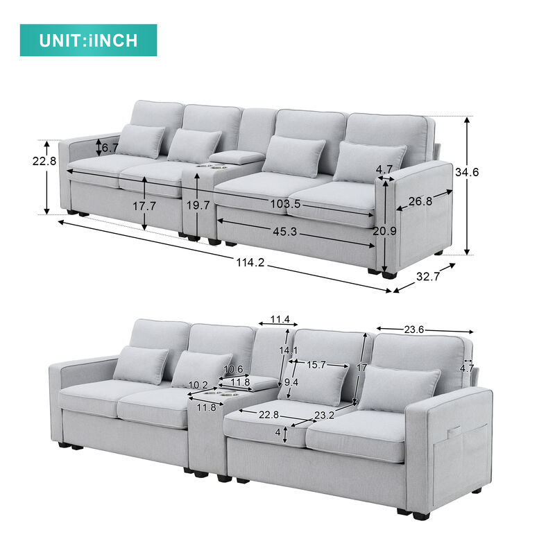 Merax Upholstered Sectional Sofa with Console