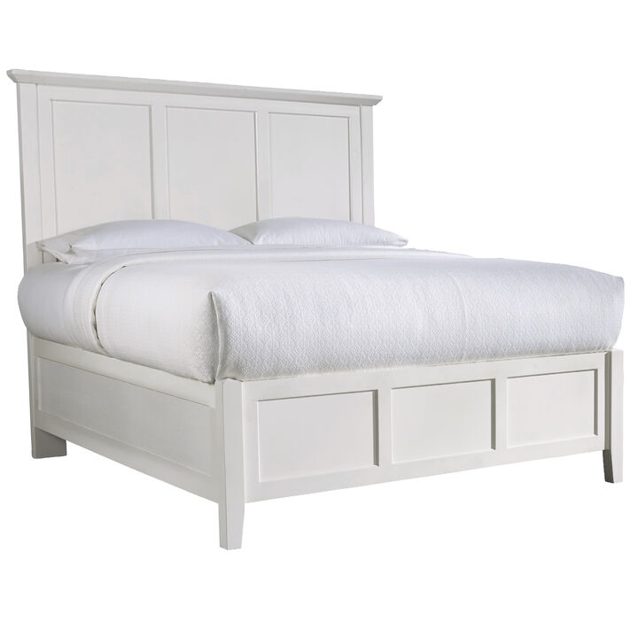 Neo Solid Mahogany Wood Low Profile Queen Bed, Beveled Trim Top, White - Benzara