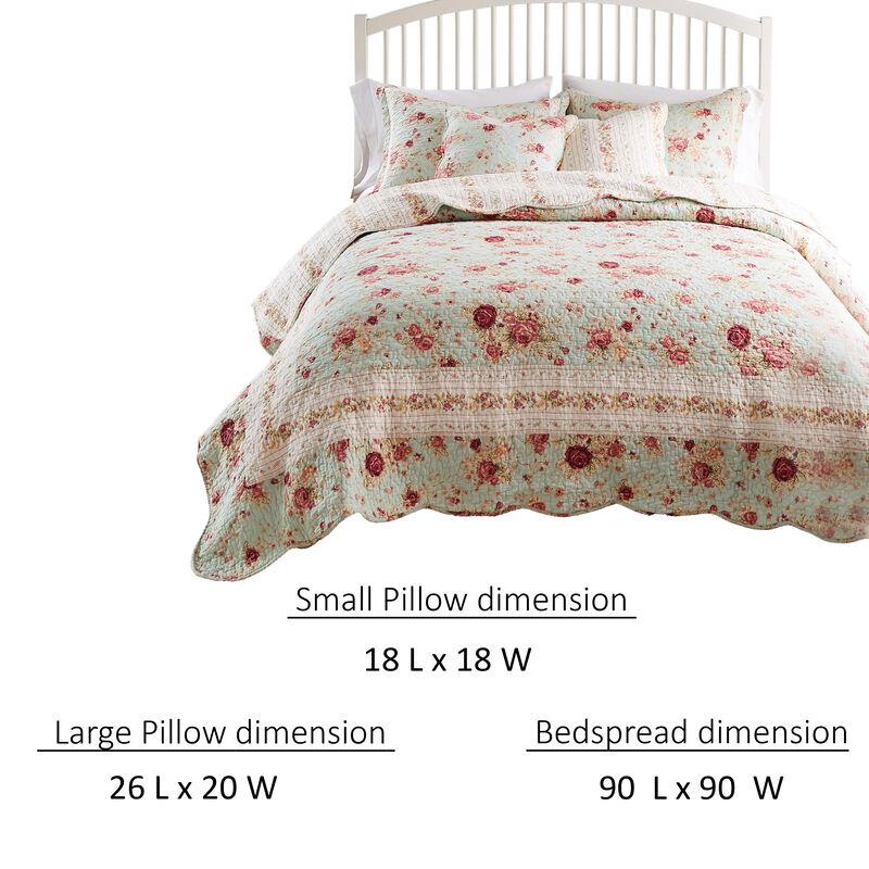 Rosle 5pc Full/Queen Quilt Set, Shams, Patchwork Floral Print, Blue Cotton