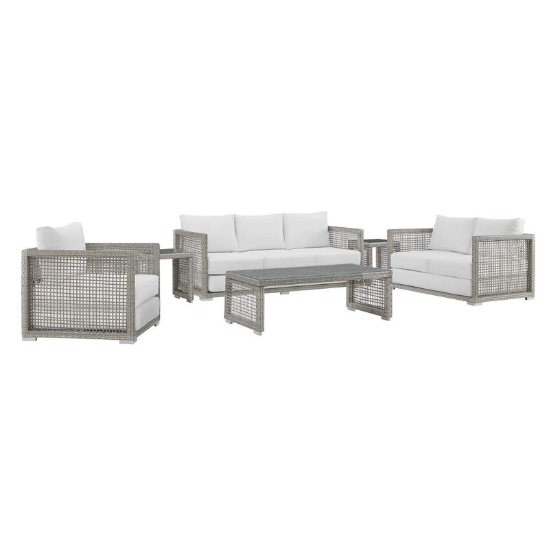 Aura Outdoor Patio Collection - Versatile & Stylish Wicker Rattan Furniture Set with Aluminum Frame - Gray-on-Gray Tone - All-Weather Cushions - Perfect for Memorable Moments & Festive Gatherings