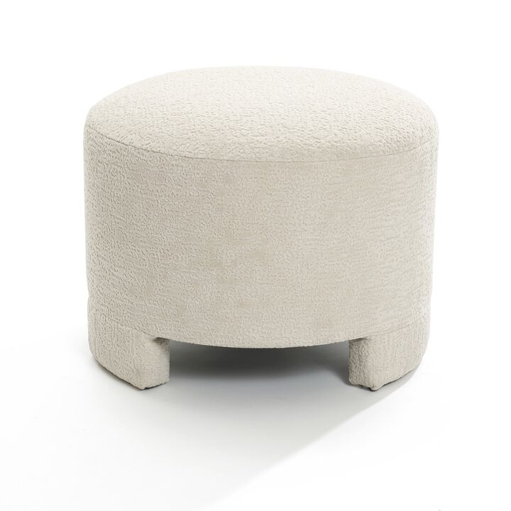LuxenHome Upholstered Cream Modern Round Ottoman
