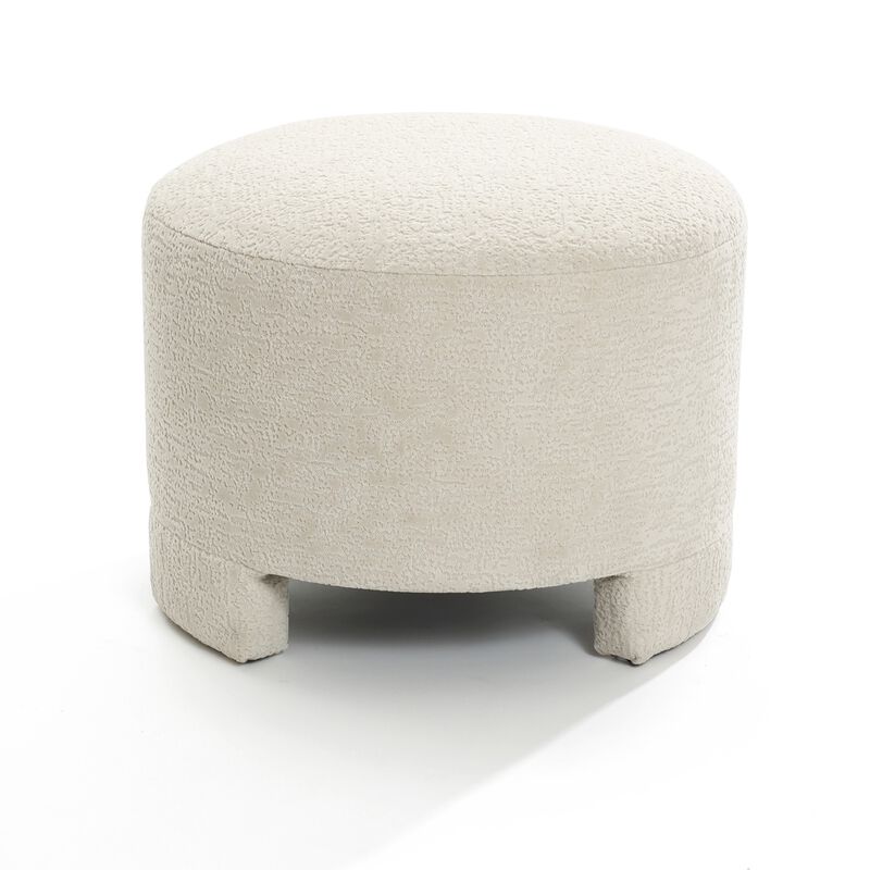 LuxenHome Upholstered Cream Modern Round Ottoman