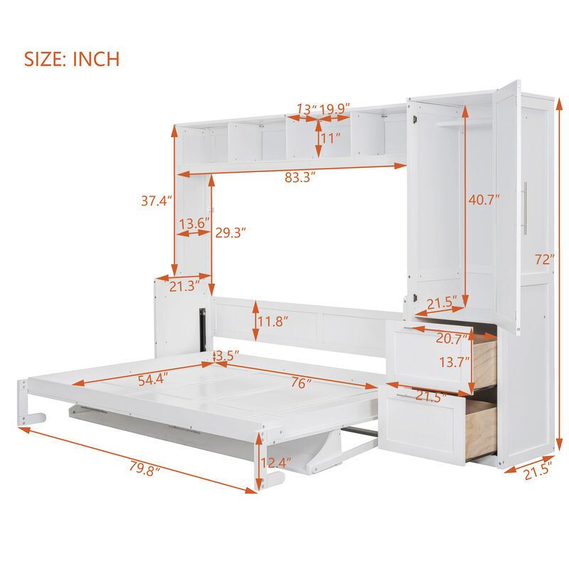 Merax Murphy Bed Wall Bed with Closet and Drawers
