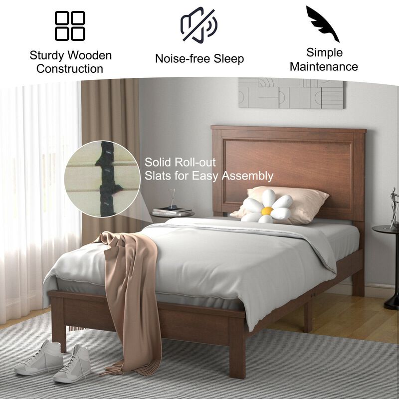 Twin Size Platform Bed Frame with Rubber Wood Leg