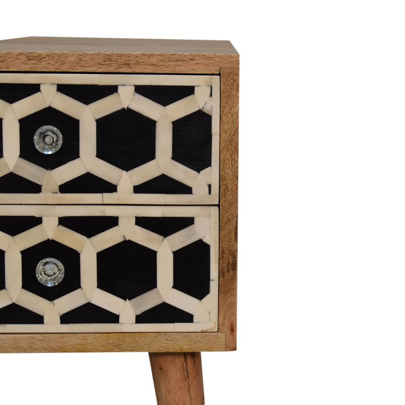 Mini Bone Inlay 2 Drawer Solid Wood NightStand