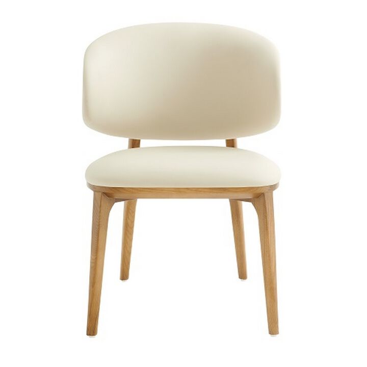 Cid 22 Inch Dining Chair, Curved Backrest, Vegan Faux Leather, Cream Fabric-Benzara