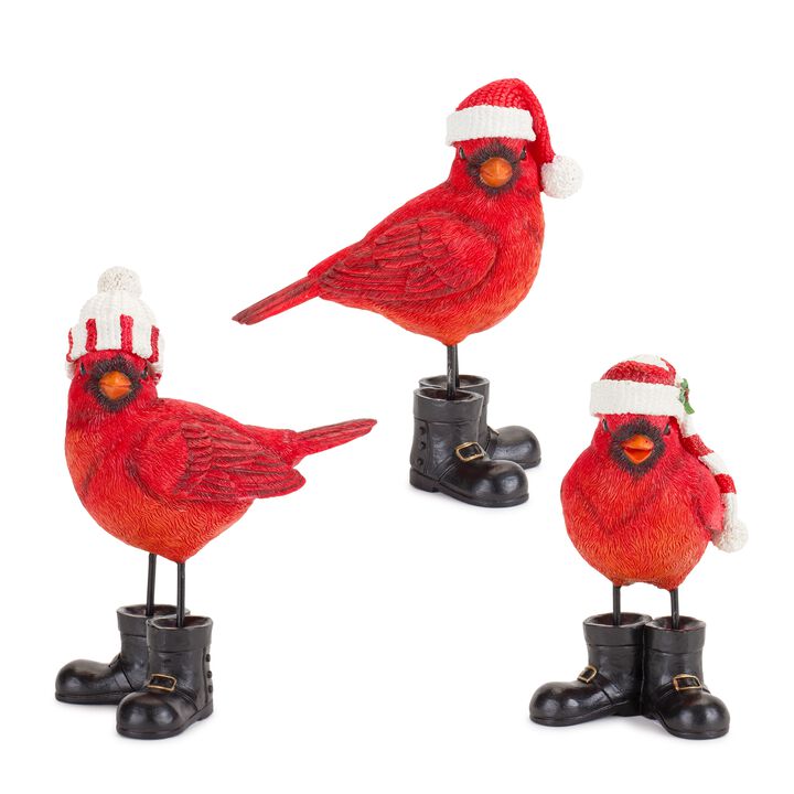 Set of 3 Decorative Cardinal Statues for Garden, Yard, and Outdoor Décor