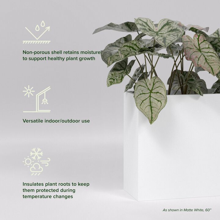 Greenline Fiberglass Alice Extra Large Indoor/Outdoor Rectangle Planter - 60 in x 16 in x 32 in - Matte White