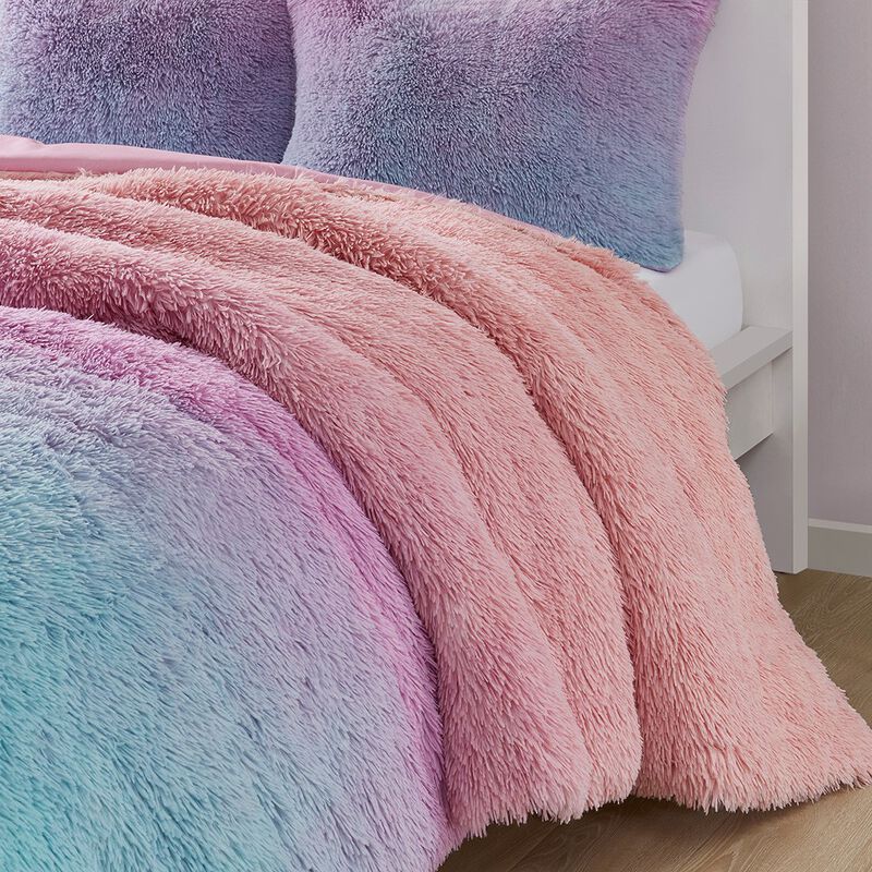 Gracie Mills Herman Luxe Ombre Shaggy Faux Fur Duvet Cover Set