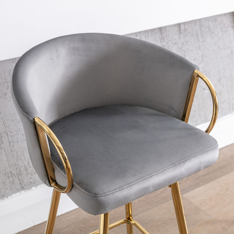 26 Inch Set Of 2 Bar Stools, With Chrome Footrest And Base Velvet + Leg Simple Barstool