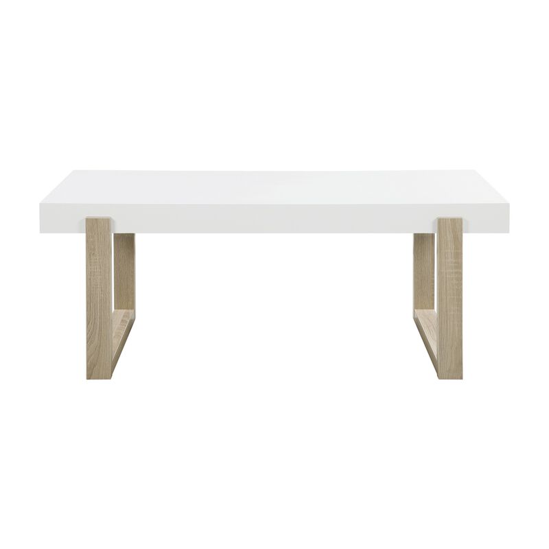 Shay 47 Inch Coffee Table, Thick Rectangular Tabletop, High Gloss White-Benzara