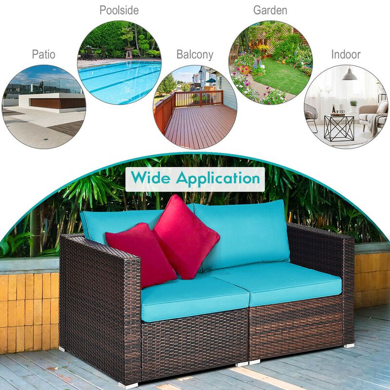 2PCS Patio Rattan Sectional Conversation Sofa Set