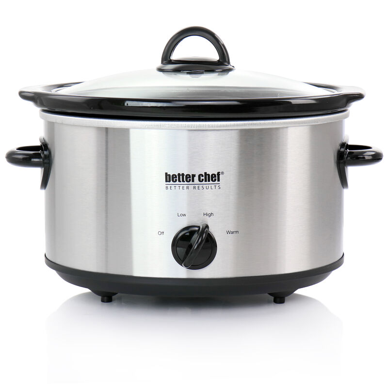 Better Chef 4 Quart Oval Slow Cooker with Removable Stoneware Crock in Stainless Steel