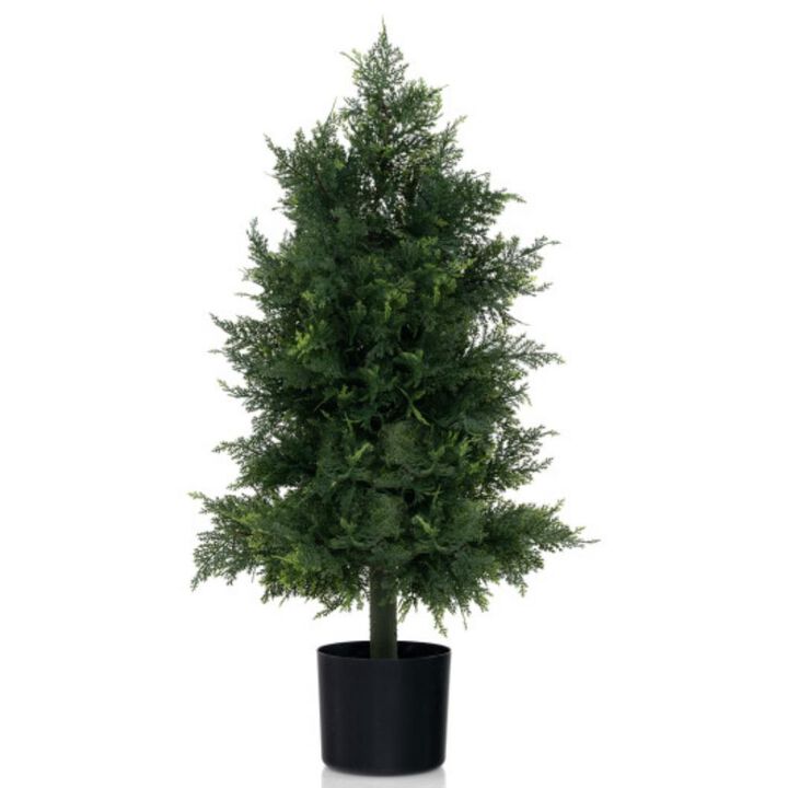 Artificial Cedar Topiary Tree in Plastic Nursery Pot – Perfect for Porch and Office Decor
