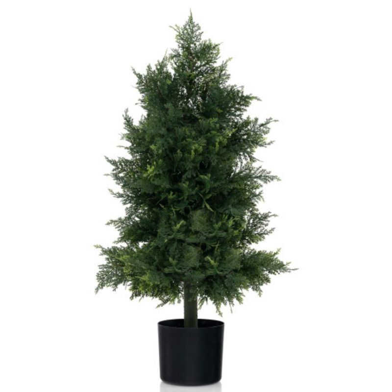 Artificial Cedar Topiary Tree in Plastic Nursery Pot – Perfect for Porch and Office Decor