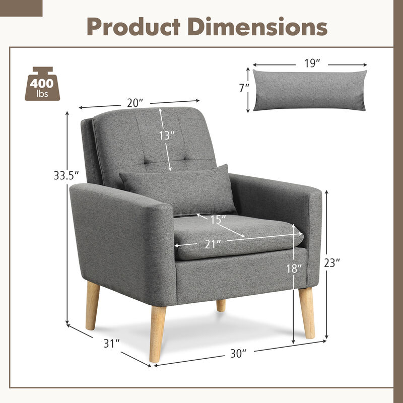 Accent Chair with Lumbar Pillow Natural Rubber Wood Legs Padded Cushions