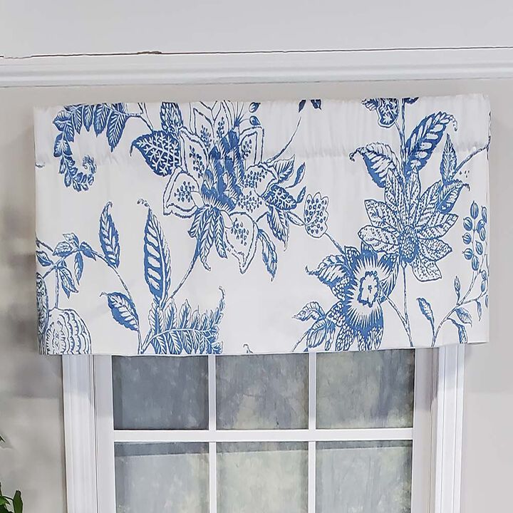 RLF Home Natalia Tailored Valance High Quality Window Treatment 3" Rod Pocket 50" x 14" Cyan Blue/White