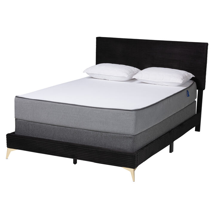 Baxton Studio Abberton Modern Black Velvet Gold Metal Queen Size Panel Bed
