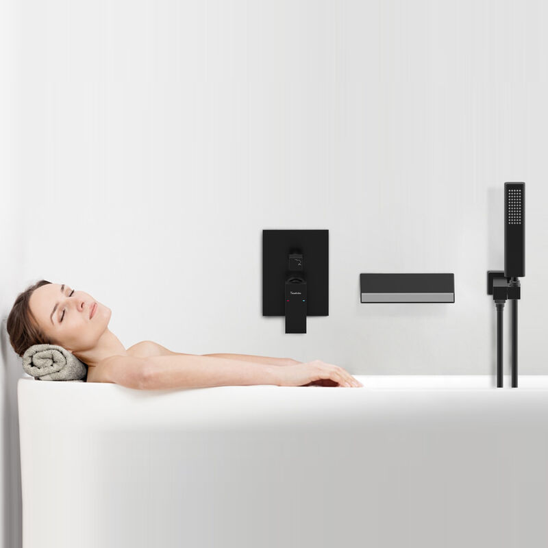 Wall Mount Tub Faucet with Handheld Shower, Waterfall Spout & Brass Valve