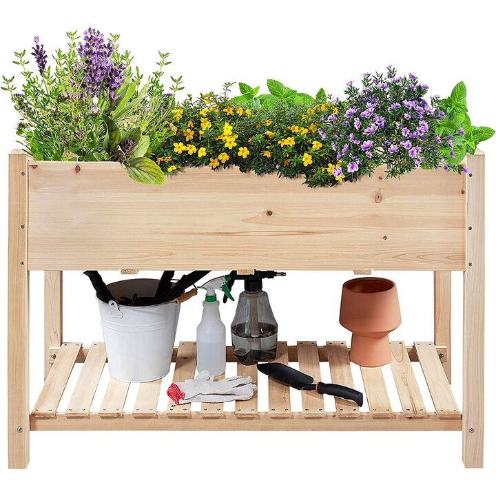 Hivvago Solid Wood 2 Tier Raised Garden Bed Planter Box 4 ft x 2 ft x 32 inch High