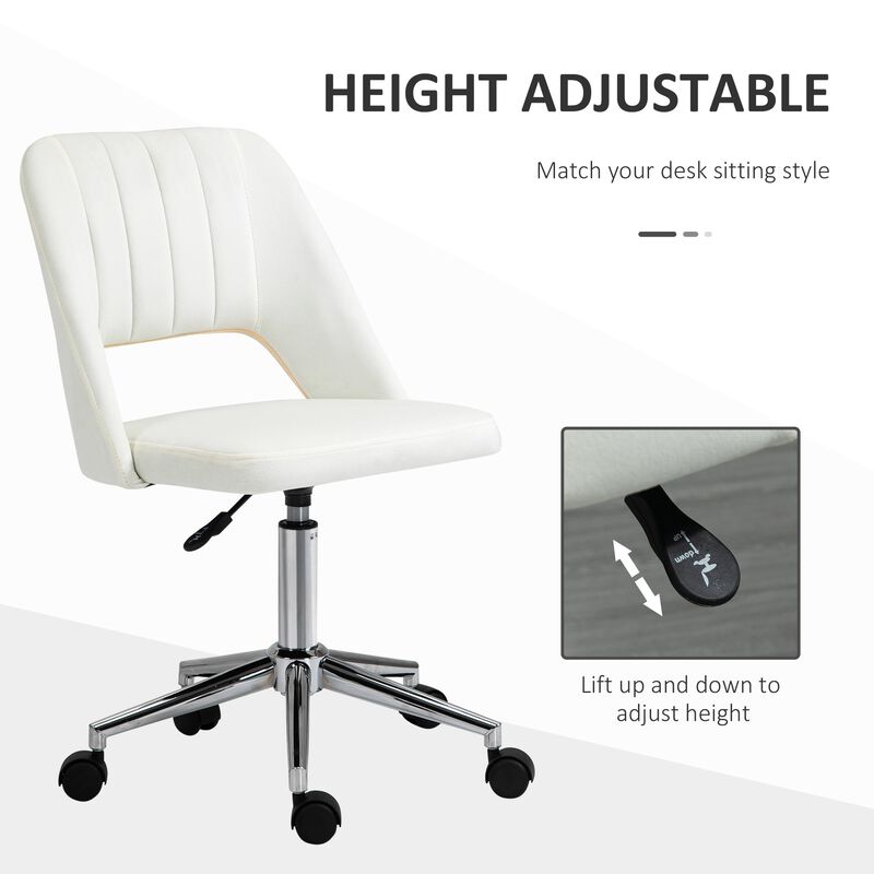 Cream White Office Chair: Mid-Back Velvet Swivel Scallop Shape for Home