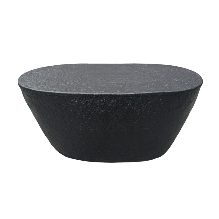 Josi 36 Inch Coffee Table, Handcrafted Hammered Design, Matte Black Sculptural Aluminum Frame - Benzara