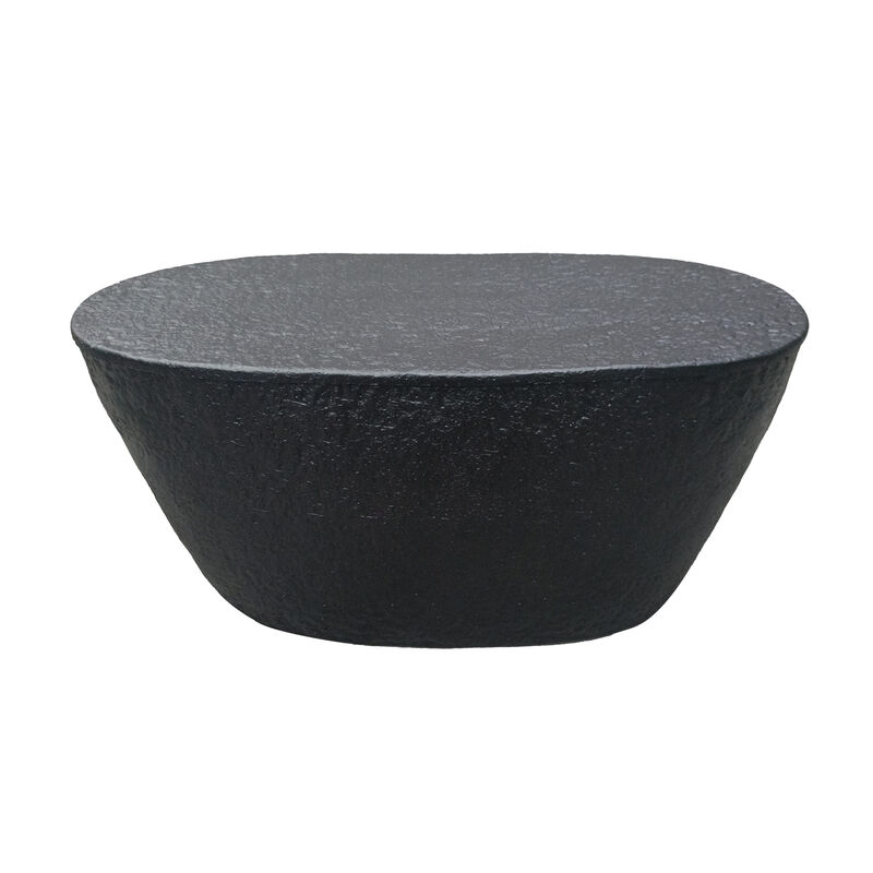 Josi 36 Inch Coffee Table, Handcrafted Hammered Design, Matte Black Sculptural Aluminum Frame - Benzara