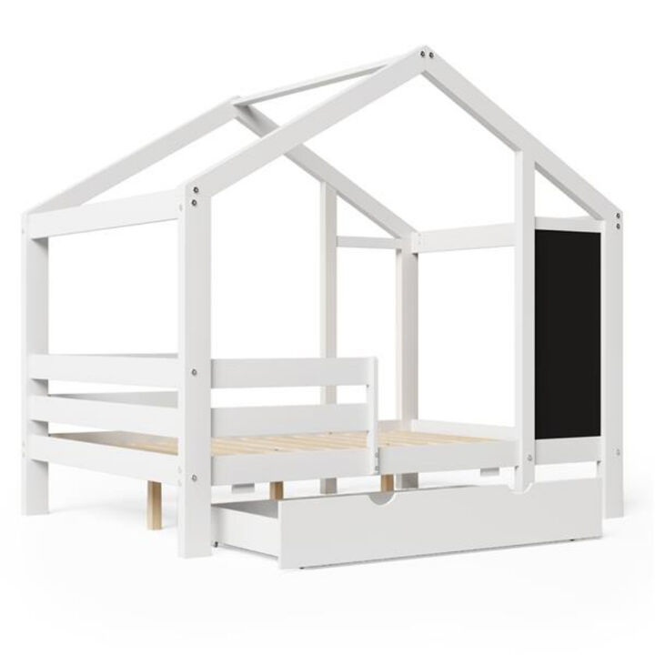 House Bed with Blackboard Storage Drawers and Two Assembly Options