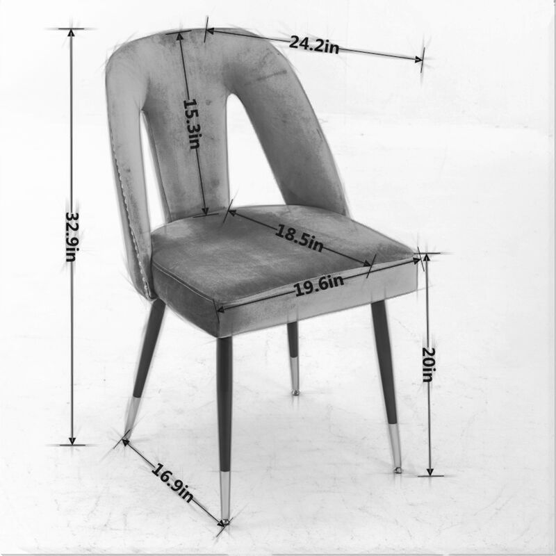 Hivvago 2 pcs Modern Contemporary Velvet Upholstered Dining Chair with Nailheads