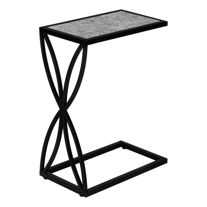 Monarch Specialties I 3305 Accent Table, C-shaped, End, Side, Snack, Living Room, Bedroom, Metal, Laminate, Grey, Black, Contemporary, Modern