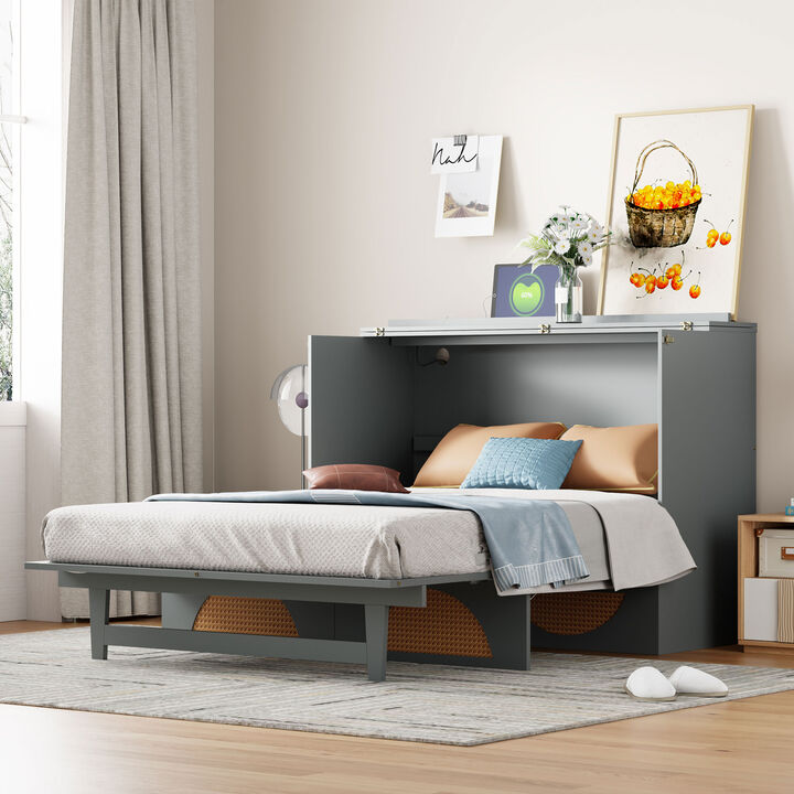 Merax Murphy Bed Cabinet with Large Drawer,USB Ports and Outlets