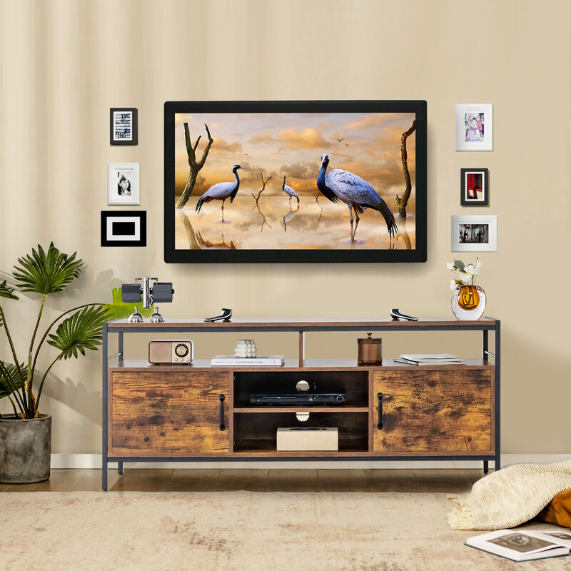 58 Inch Industrial TV Stand with Cabinets and Adjustable Shelf for TVs up to 65 Inch-Rustic Brown