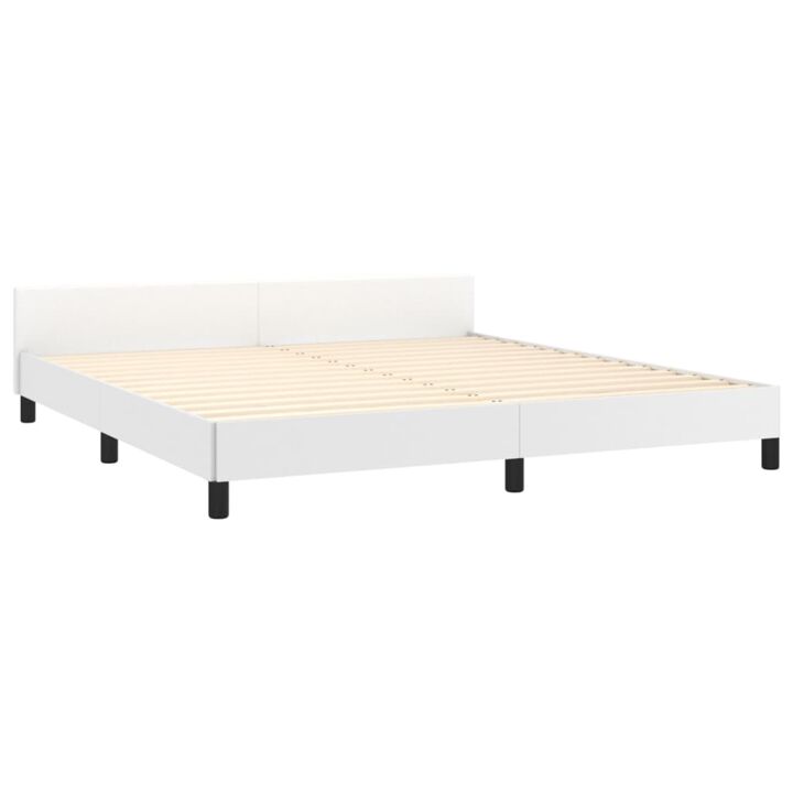 vidaXL Bed Frame with Headboard White 76"x79.9" King Faux Leather