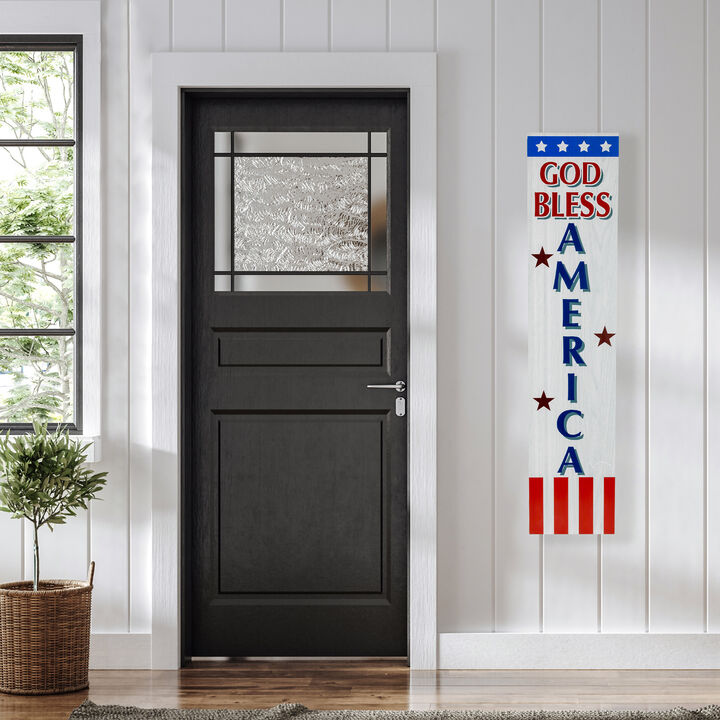 35.75" God Bless America Patriotic Wooden Porch Board Sign Decoration