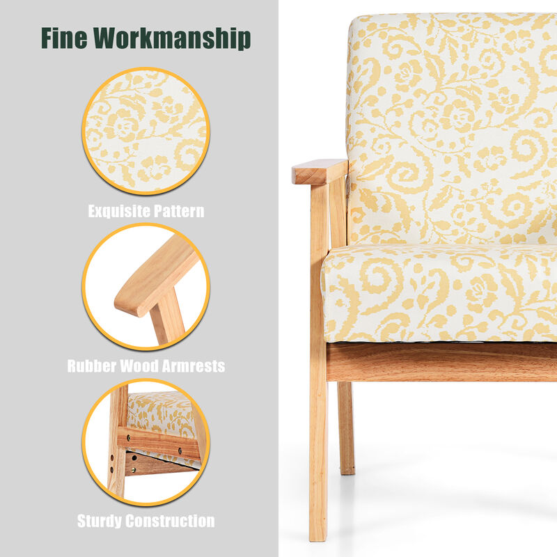 Costway 2PCS Accent Armchair Upholstered Chair Home Office w/ Wooden Frame White