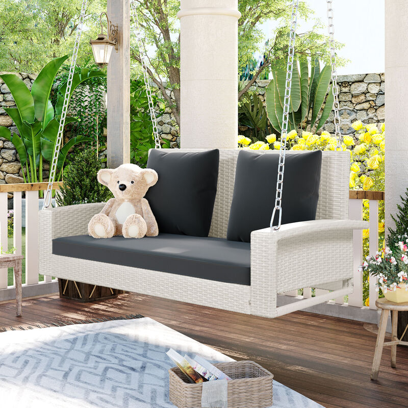 Merax 2-Person Wicker Hanging Porch Swing with Chains