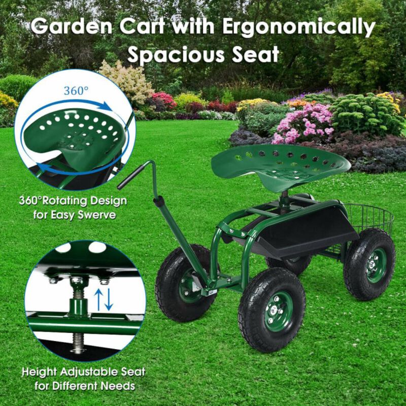 Hivvago Extendable Handle Garden Cart Rolling Wagon Scooter