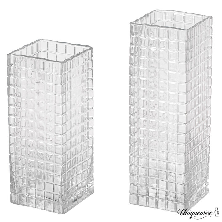 Set of 2 Square Frosted Clear Glass Vase