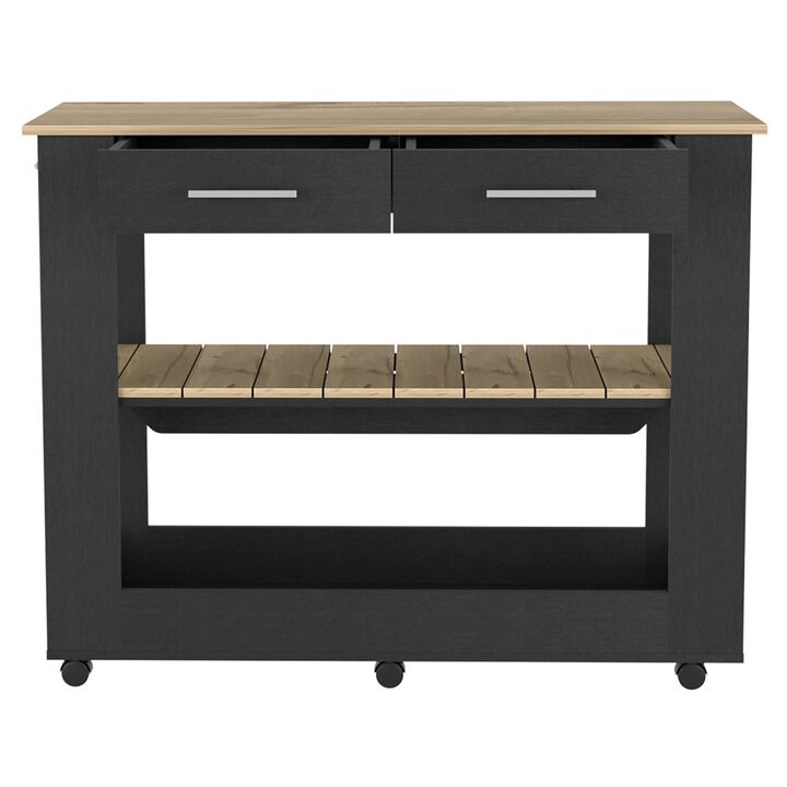 DEPOT E-SHOP Delos 46 Kitchen Island White, Six Casters, Two Drawers, Lower Open Shelf