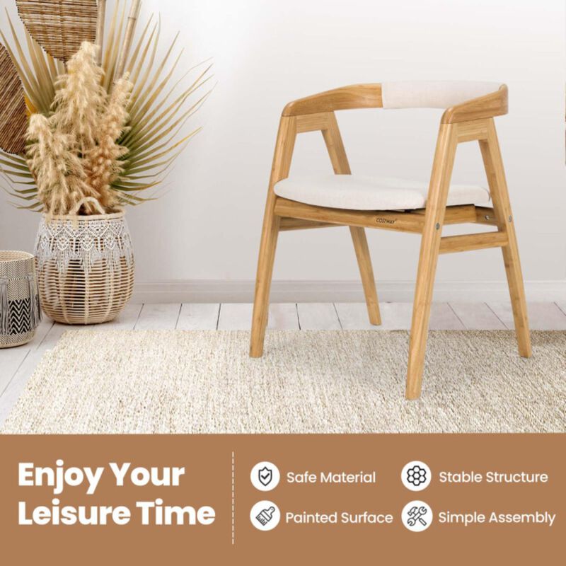 Hivvago Leisure Bamboo Dining Chair with Curved Back and Anti-slip Foot Pads-Natural