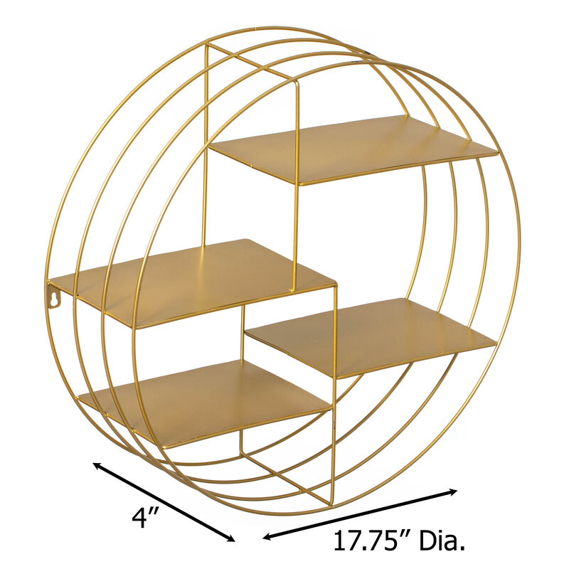 Vintiquewise 4-Tier Floating Circular Silhouette Wall Shelf - Metal Wall-Mounted Display Shelf, Multi-Functional Wall Storage - Perfect for Entryway, Bathroom, Bedroom, Living Room or Office, Gold