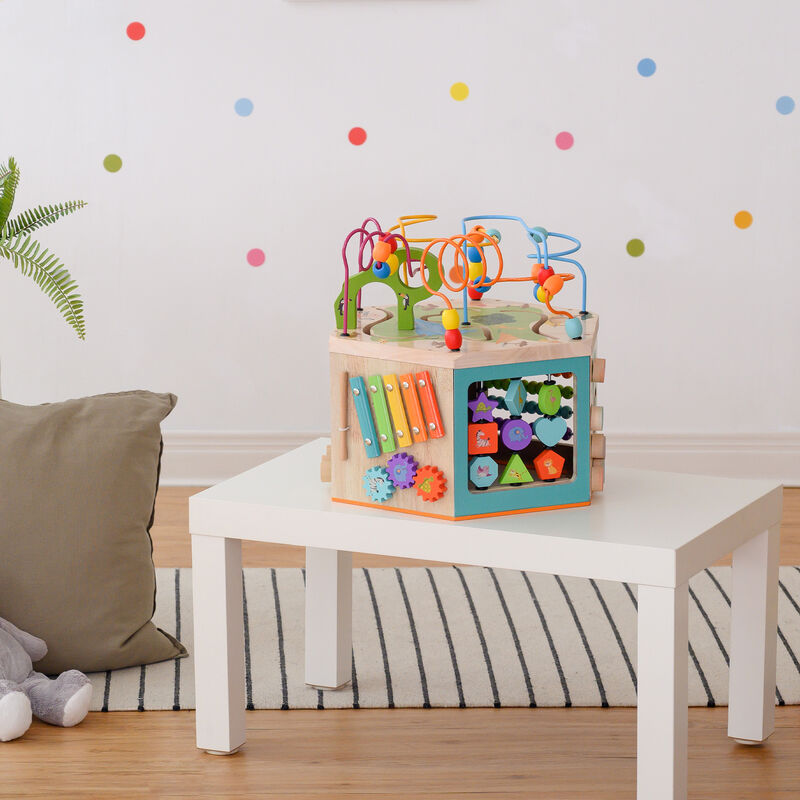 Teamson Kids - Preschool Play Lab Large Wooden Activity Learning 7-side Cube