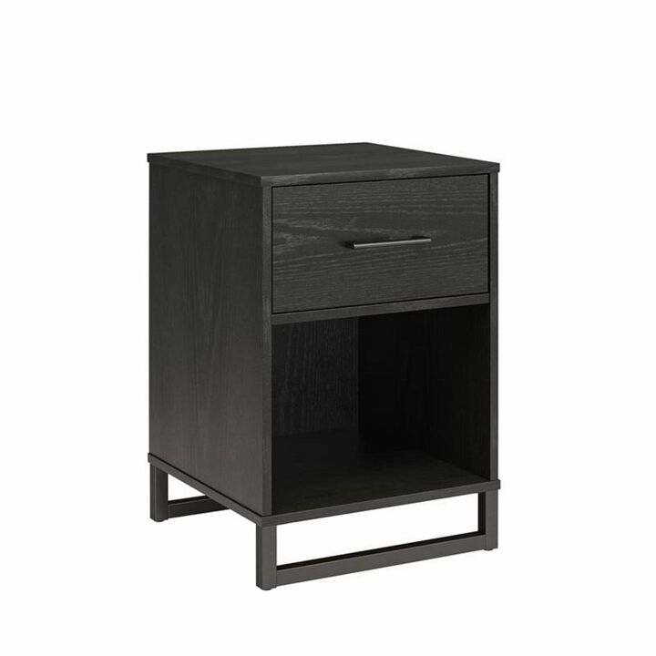 Hivvago Modern 1-Drawer Bedroom Nightstand in Rustic Black Wood Finish with Metal Legs