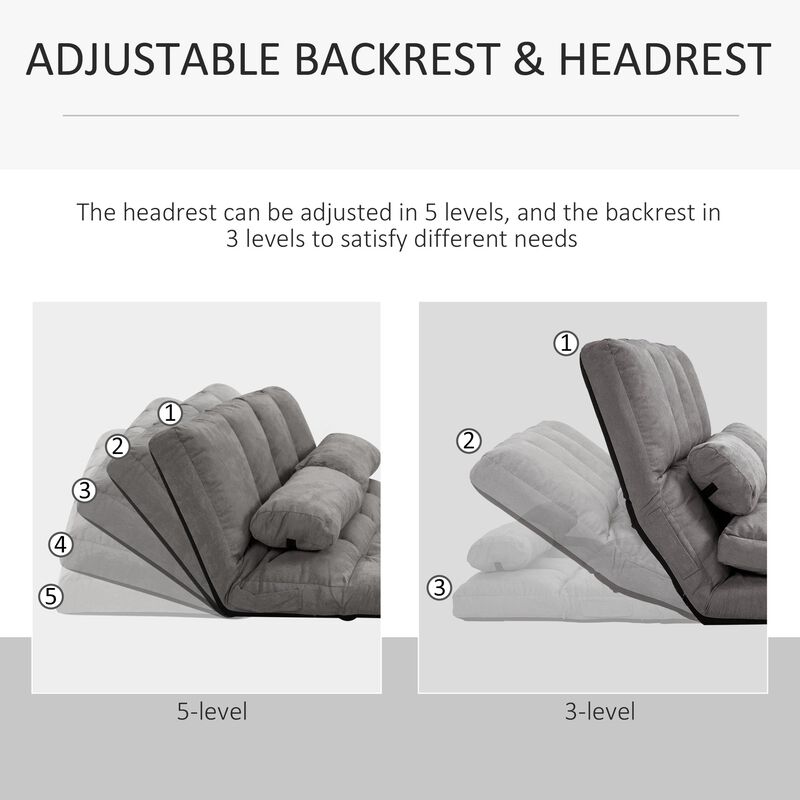 Dark Gray Convertible Bed Chair: Foldable, Adjustable, 2 Pillows