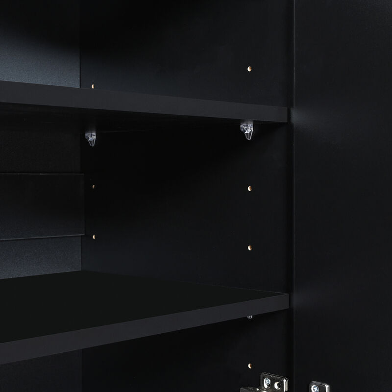 Luxurious Shoe Cabinet with 5 Metal Legs, Modern TV Stand with 4 Adjustable Shelves for TVs Up to 70", Minimalist Sideboard Cabinet with Gold Lines Doors for Living Room